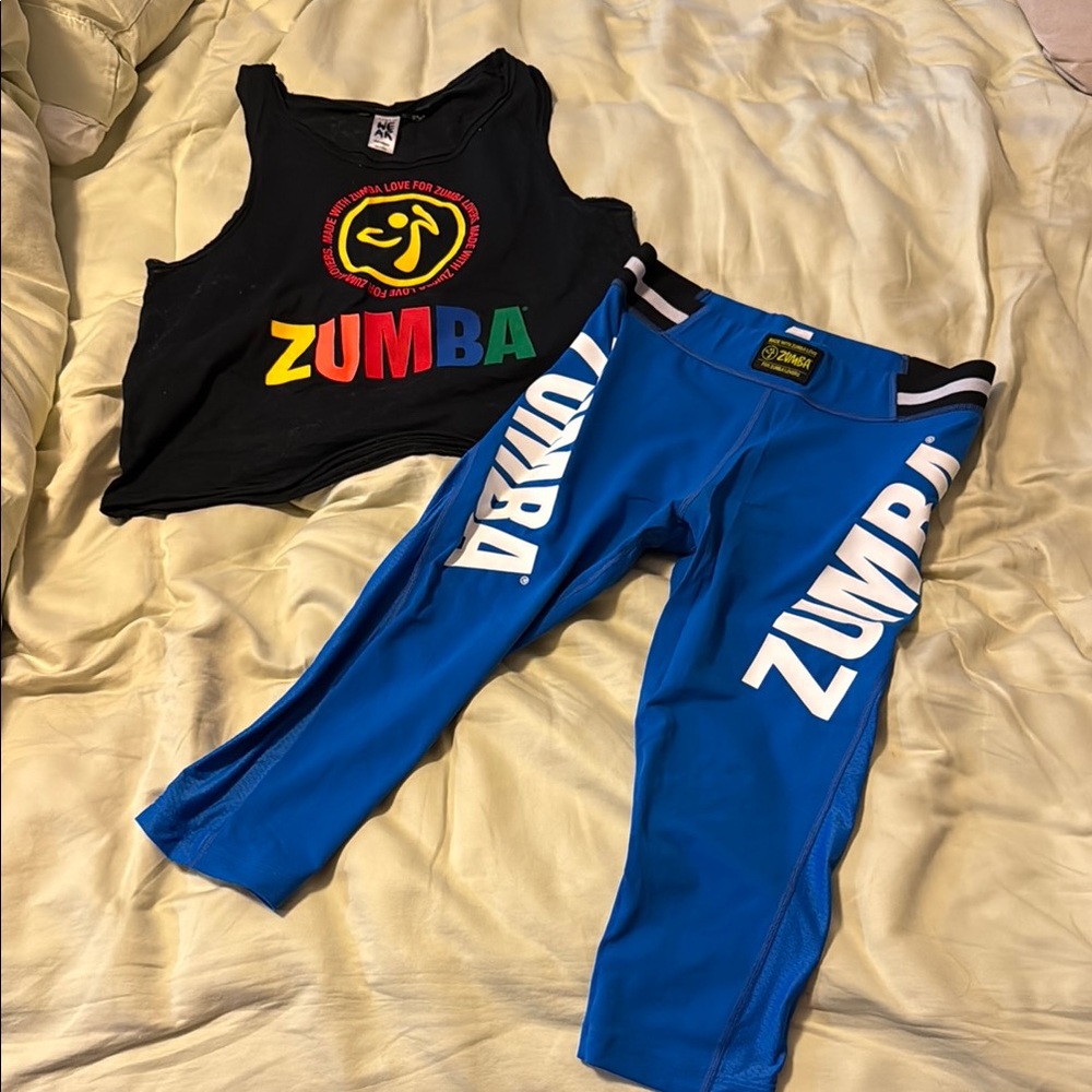 Zumba Black Tank and Blue Leggings Set